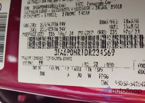 2013 Ford Fusion Se z USA, uszkodzony, nr VIN 3FA6P0HR1DR234569